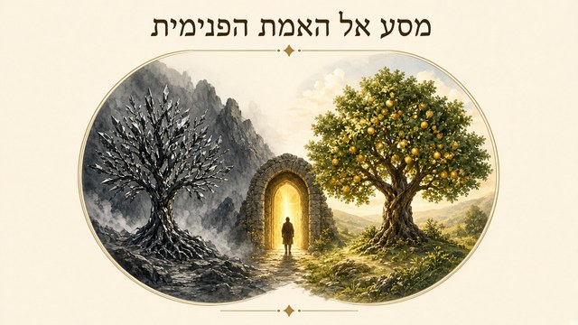 לוגו מסע אל האמת הפנימית — עץ הדעת, דלת מעבר ועץ החיים